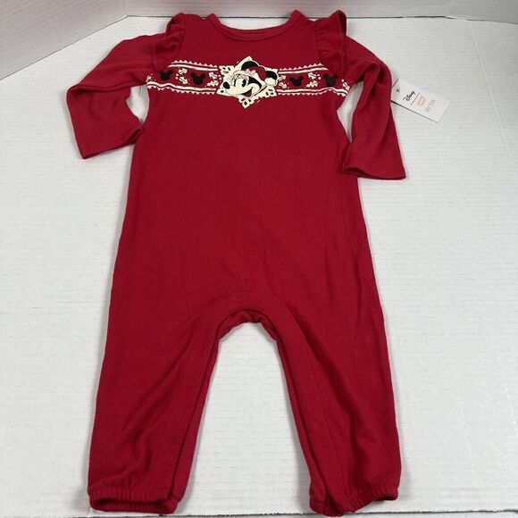 Disney Other - Girls 24 months Disney Minnie Mouse Red Christmas jumpsuit easy change snaps NEW